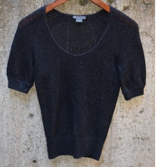 Armani Exchange Black Metallic Short Sleeve Knit Top Size Small - Picture 1 of 4